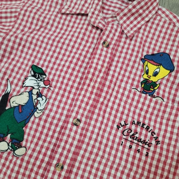 Acme kids vintage Sylvester snd tweety bird button up checkard shirt size small. - Picture 5 of 7